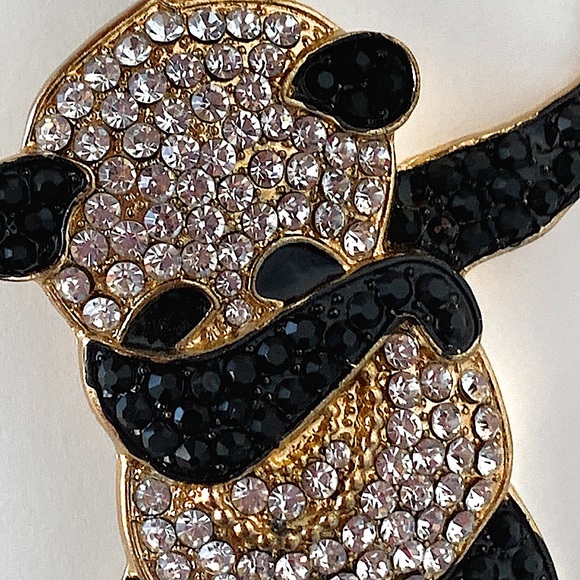 Iced-Out Bling Panda Dabs Chunky Rhinestone/Gold Statement Necklace - Picture 4 of 9